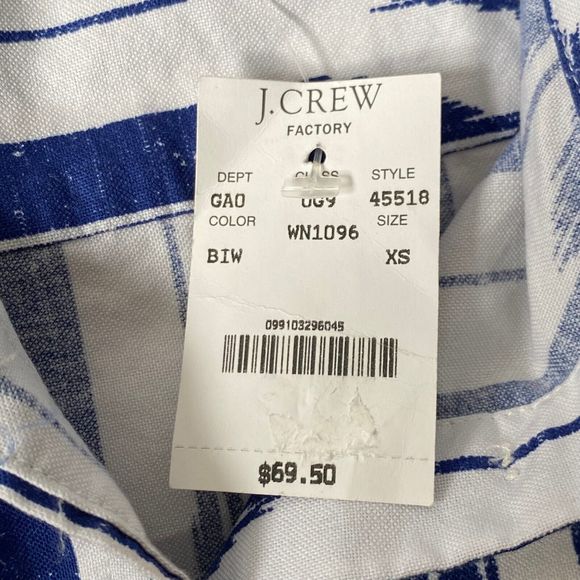 J Crew Factory Dress Shirt Womens XS Multicolor Blue White Geometric NWT Flaw - Picture 5 of 16